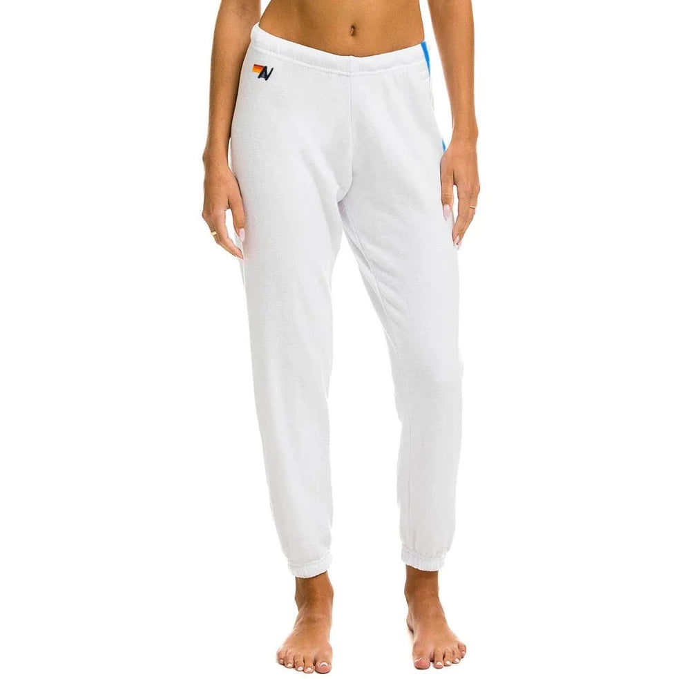 White sweatpants with rainbow stripe hotsell