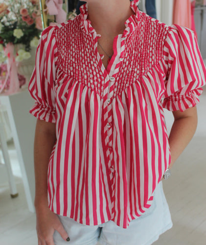 Loretta Caponi Milvia Shirt in Fuchsia Stripes