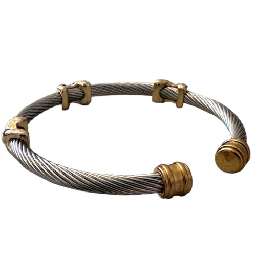Thin Silver Cable Bracelet with Gold Detail Throughout