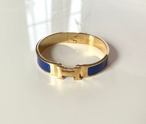 Gold H Cuff Bracelet in Royal Blue