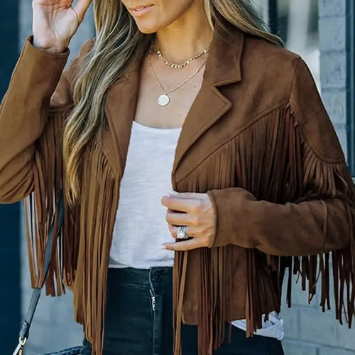 Faux Suede Fringe Jacket Chocolate