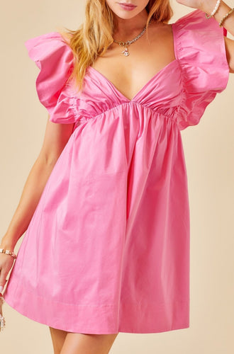 Mitylene Ruffle Poplin Mini Dress in Candy Pink