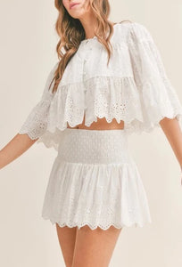 Mitylene Embroidered Eyelet Lace Top and Skirt Set
