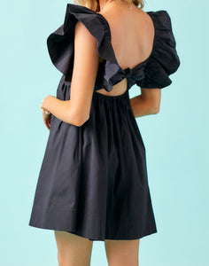 Mitylene Ruffle Poplin Mini Dress in Black
