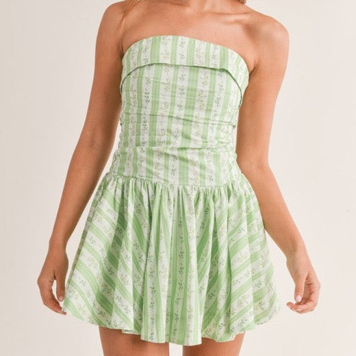 Mitylene Strapless Foldover Mini Dress in Apple Green