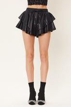 Mitylene Drawstring Ruffle Mini Shorts in Black
