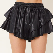 Mitylene Drawstring Ruffle Mini Shorts in Black