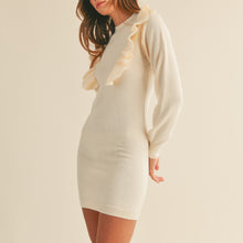 Mitylene Ruffle Mini Sweater Dress in Cream