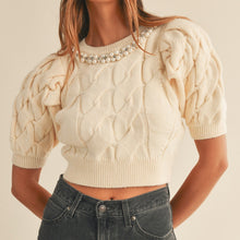 Mitylene Embellished Cropped Cable Knit Sweater
