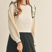 Mitylene Cable Knit Contrast Sweater in Cream