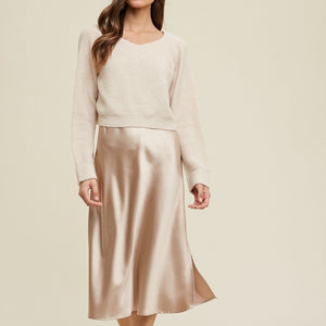Mitylene Two Piece Sweater Dress Set in Taupe / Champagne