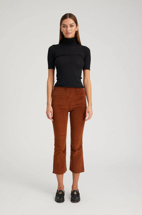 SPRWMN Dark Cognac Brown Crop Flare Corduroy