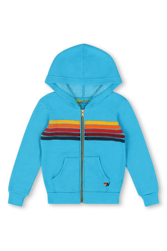 Aviator Nation Kids 5 Stripe Zip Hoodie in Neon Blue