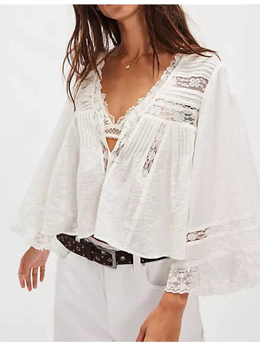 White Ruffle Lace Blouse