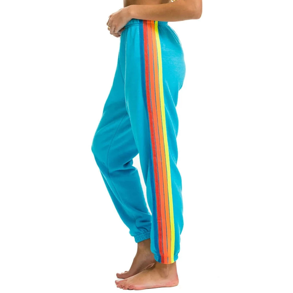 Aviator Nation 5 Stripe Sweatpants in Neon Blue / Neon Rainbow