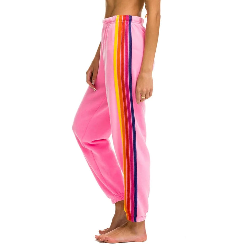 Aviator Nation 5 Stripe Sweatpants in Neon Pink Yellow Purple