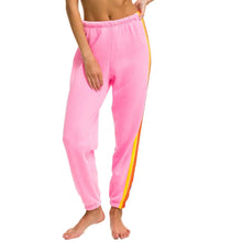 Aviator Nation 5 Stripe Sweatpants in Neon Pink / Yellow / Purple