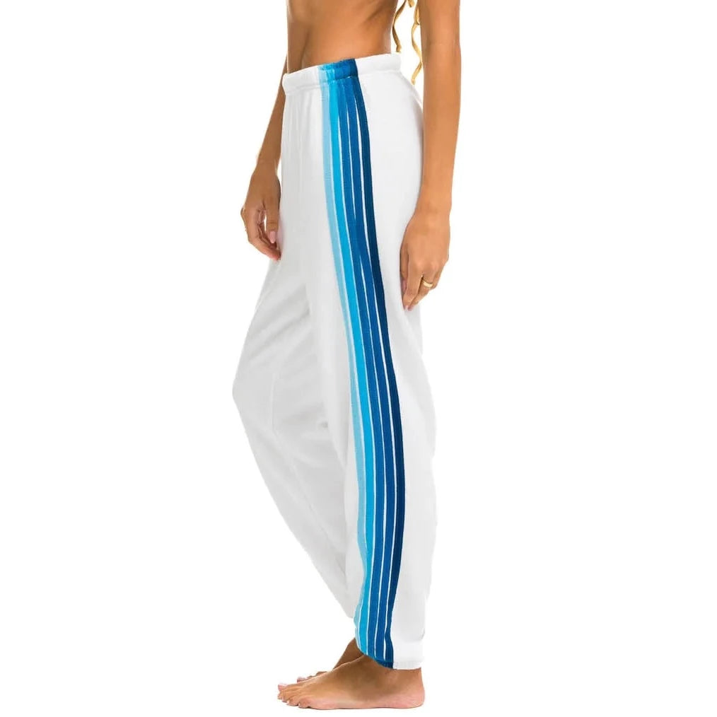 Aviator Nation 5 Stripe Sweatpants in White / Blue