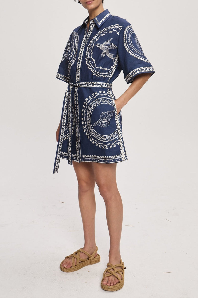 Alemais Oceane Linen Mini Dress  mitylene