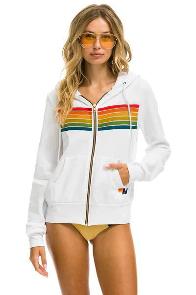 Aviator Nation 6 STRIPE HOODIE - WHITE // SERAPE