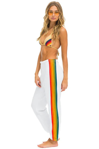 Aviator Nation Women's 6 STRIPE SWEATPANTS - WHITE // SERAPE