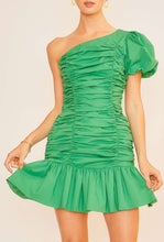Mitylene Puff Sleeve Ruffle Mini Dress in Kelly Green