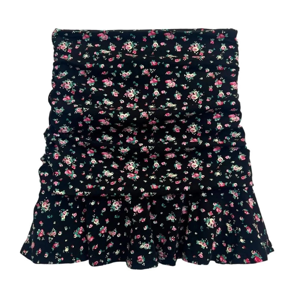 Katie J Tween Aspen Mini Skirt in Black Floral