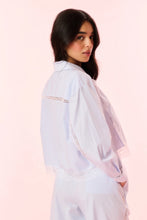 LoveShackFancy Delano Cotton Pinstripe Shirt in Sky Lagoon