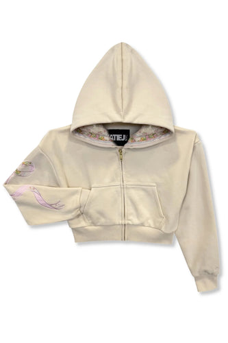 Katie J Tween Dylan Bow Applique Zip Hoodie in Taupe