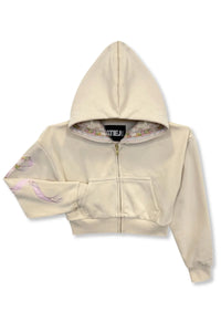 Katie J Tween Dylan Bow Applique Zip Hoodie in Taupe