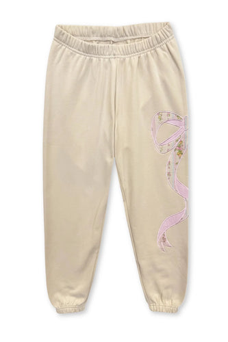 Katie J Tween Dylan Bow Applique Sweatpant in Taupe