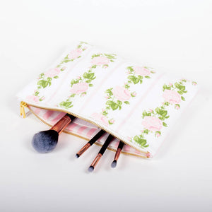 Terry Flat Pouch Large in Pink Rose Vine