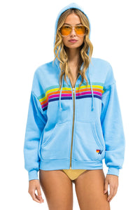 Aviator Nation 5 Stripe Zip Hoodie in Sky / Rainbow