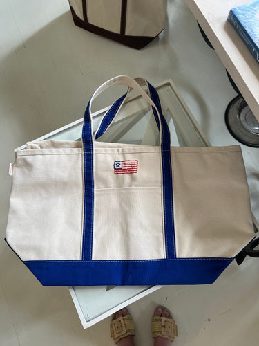Large Classic Tote in Blue with American flag embroidery