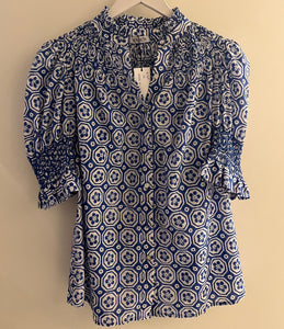 Andion Amelia Blouse in Cobalt Geometric Floral