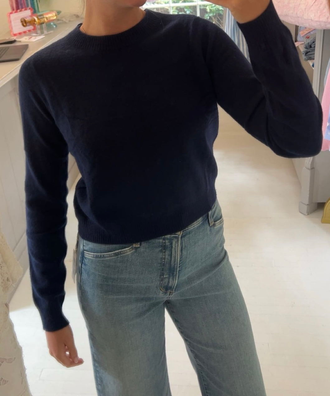 Rose and Crown Knit Sweater in Navy