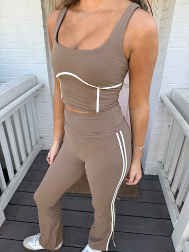 Cream Yoga Angel Folded Waist Flare Pants Latte