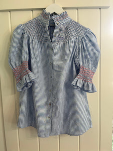 Andion Amelia Gingham Blouse in Blue