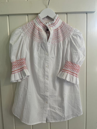 Andion Amelia Gingham Blouse in White