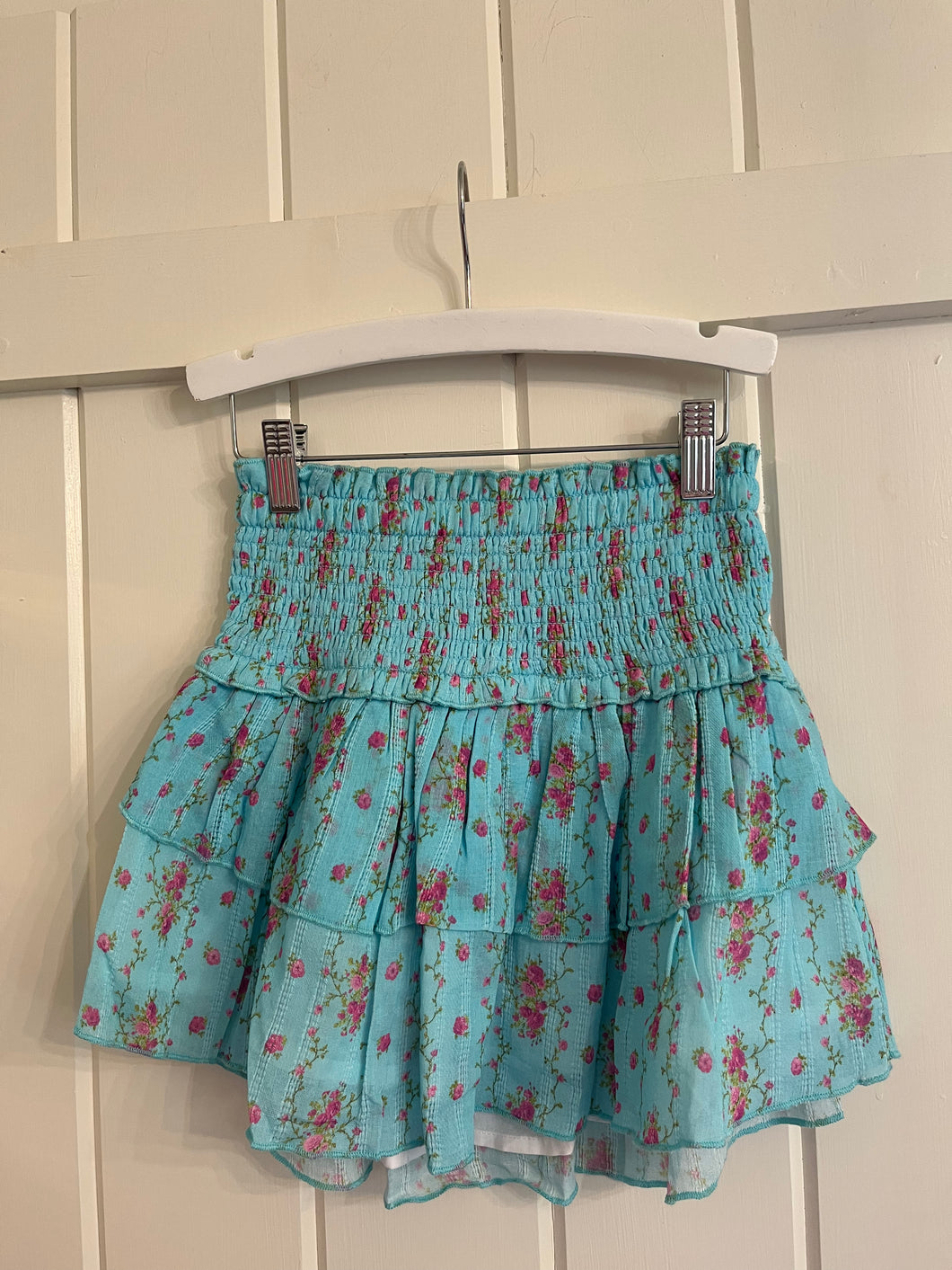 Katie J Tween Bianca Skirt in Turquoise Floral Stripe