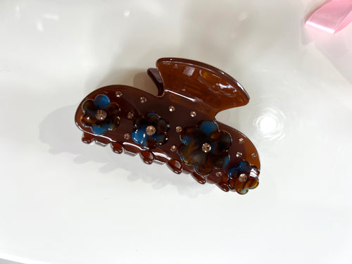 Chocolate Brown Flower Claw Clip