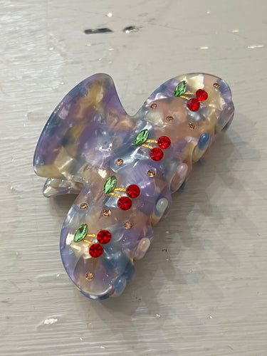 Blue Swirl Cherry Claw Clip