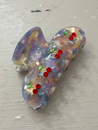 Blue Swirl Cherry Claw Clip