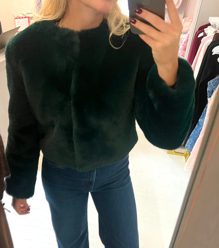 Faux Fur Cropped Jacket Green