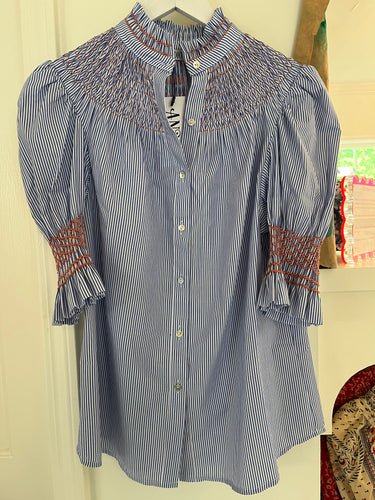 Andion Amelia Striped Blouse in Blue