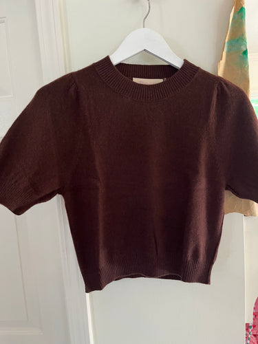 Rose & Crown Cashmere Puff Sleeve Sweater in Chocolate