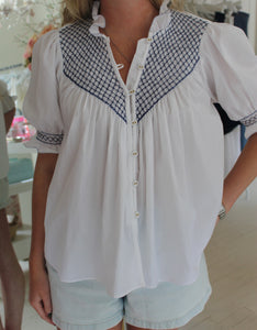 Loretta Caponi Milvia Shirt in White Cotton