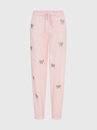 LoveShackFancy Lillia Crystal Bow Fleece Sweatpant