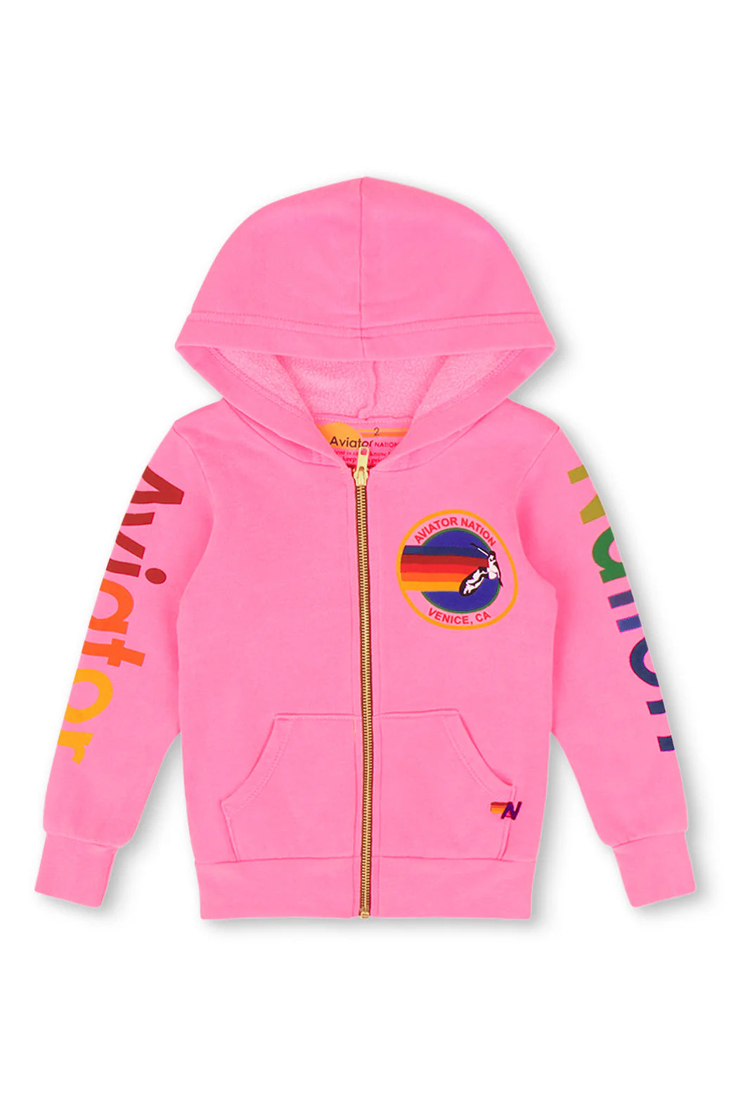 Aviator Nation Kids Zip Hoodie in Neon Pink