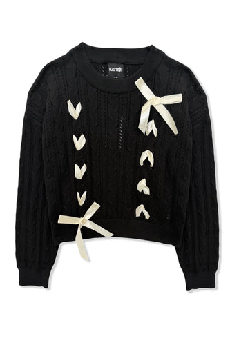 Katie J Tween Libby Ribbon Sweater in Black/White
